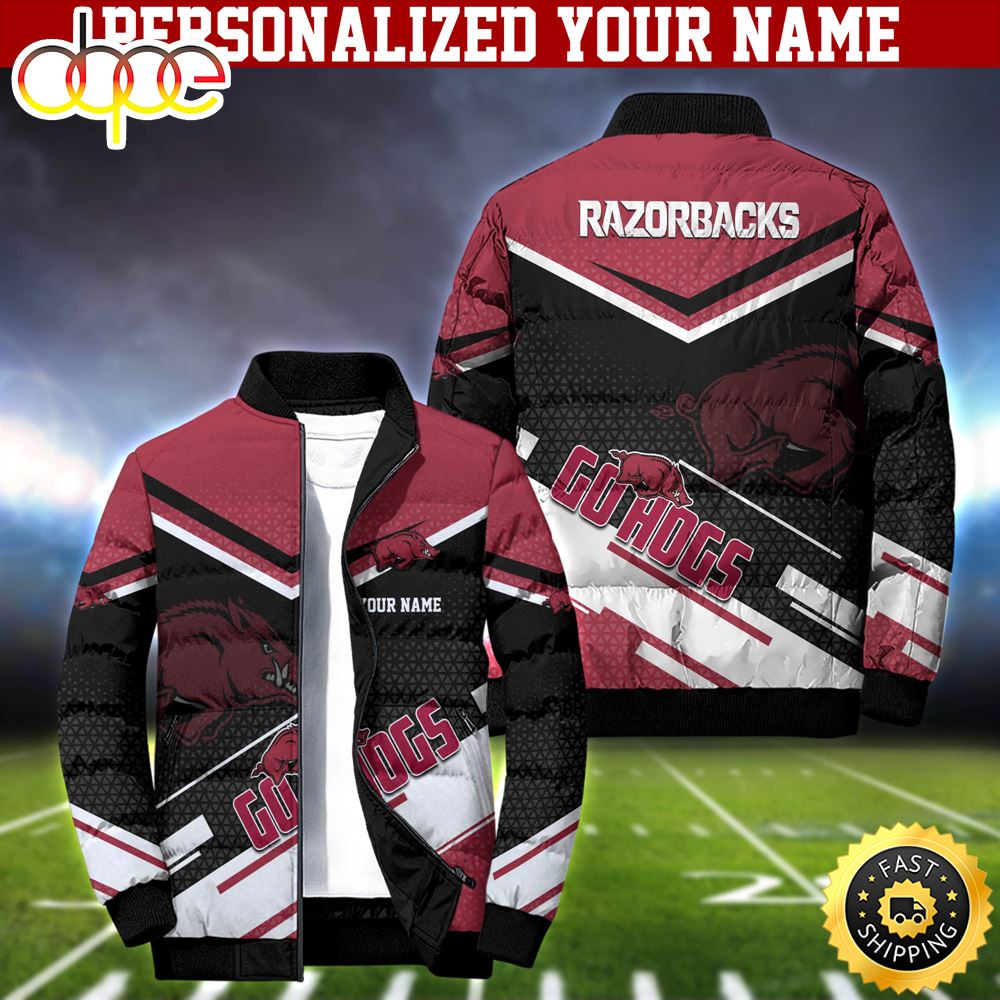 NCAA Arkansas Razorbacks Puffer Jacket Personalized Your Name