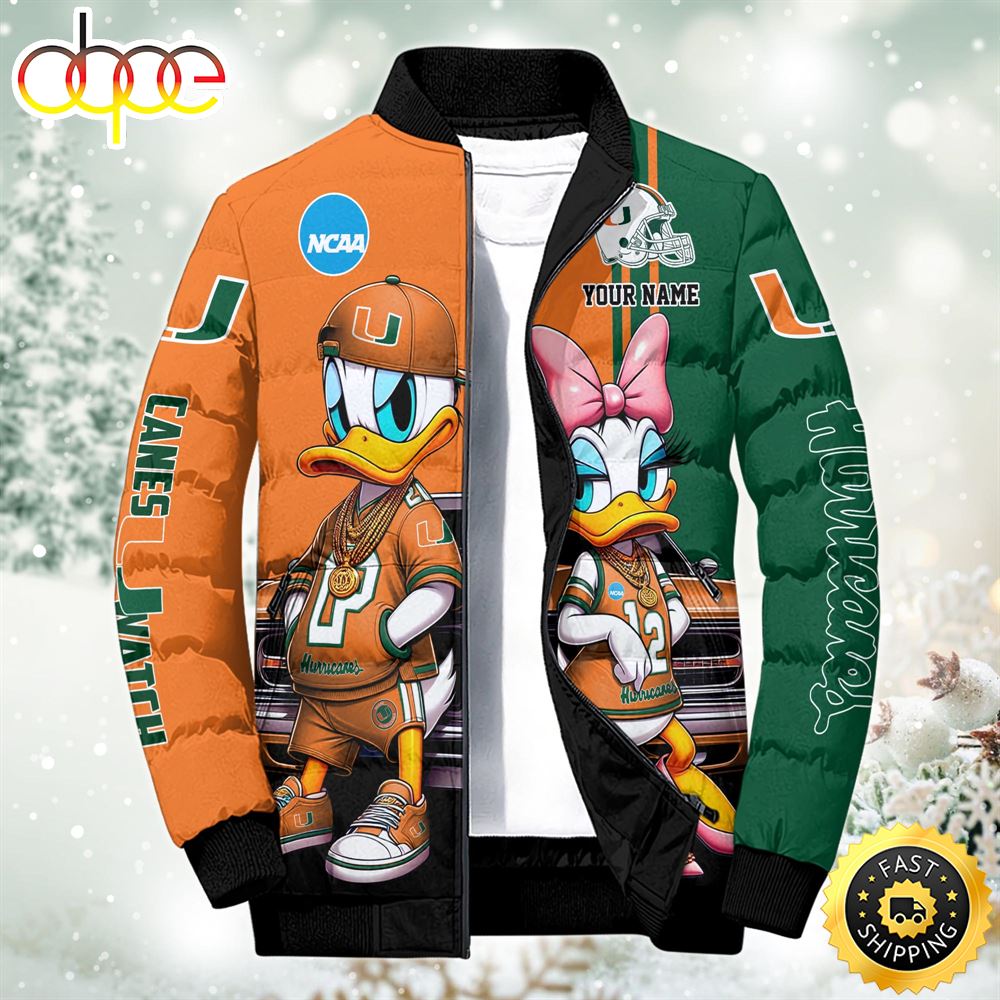 NCAA Disney Miami Hurricanes Sport Puffer Jacket For Fans Custom Puffer Jacket