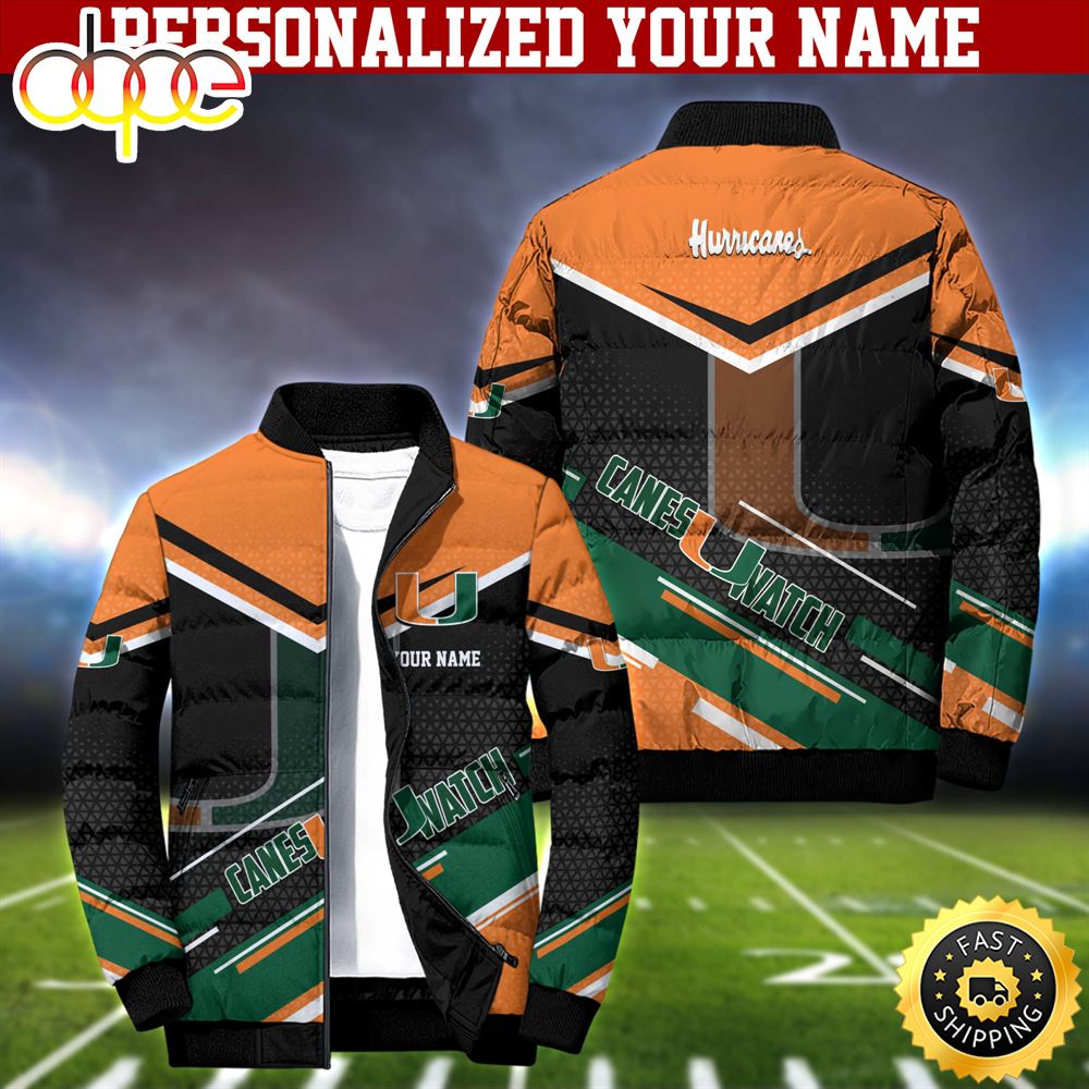 NCAA Miami Hurricanes Puffer Jacket Personalized Your Name