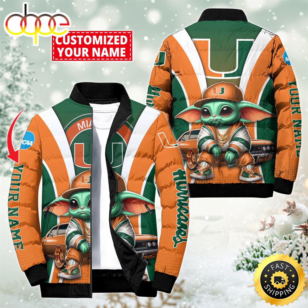NCAA Miami Hurricanes Sport Baby Yoda Puffer Jacket For Fans