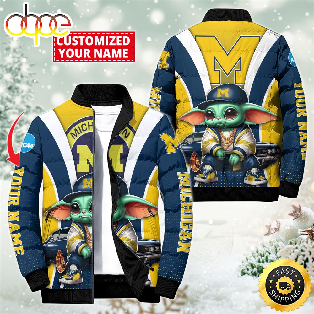 NCAA Michigan Wolverines Sport Baby Yoda Puffer Jacket For Fans