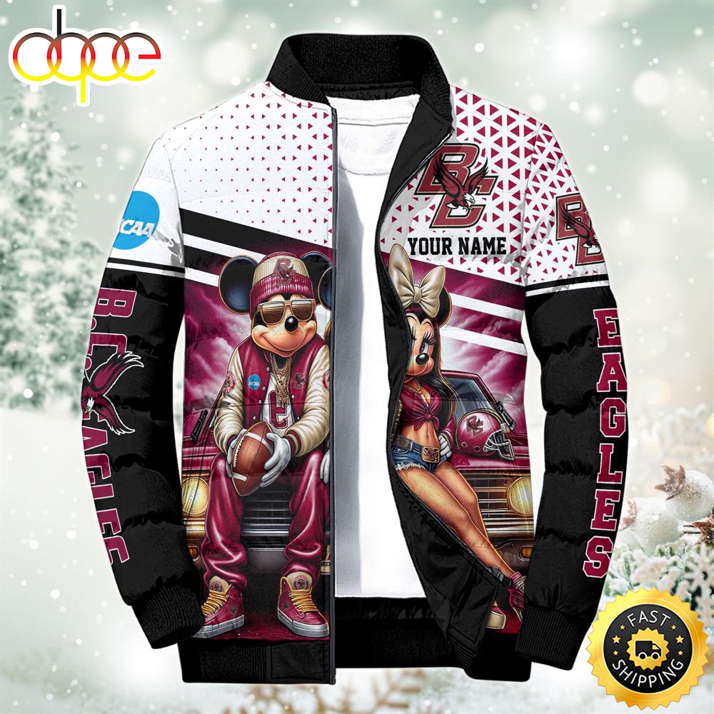 NCAA Mickey And Minnie Mouse Boston College Eagles Puffer Jacket Custom