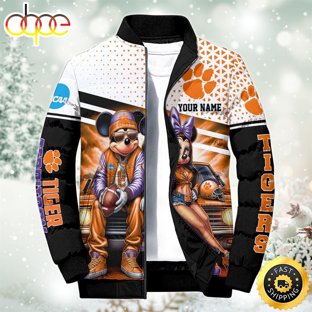 NCAA Mickey And Minnie Mouse Clemson Tigers Puffer Jacket Custom