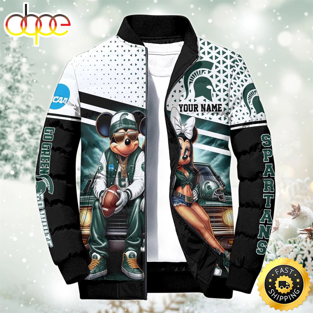 NCAA Mickey And Minnie Mouse Michigan State Spartans Puffer Jacket Custom
