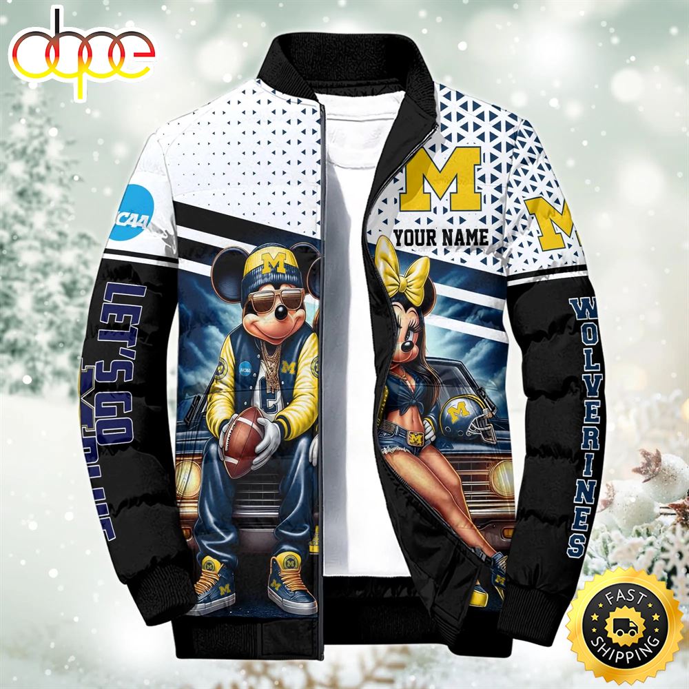 NCAA Mickey And Minnie Mouse Michigan Wolverines Puffer Jacket Custom