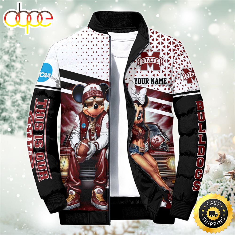 NCAA Mickey And Minnie Mouse Mississippi State Bulldogs Puffer Jacket Custom