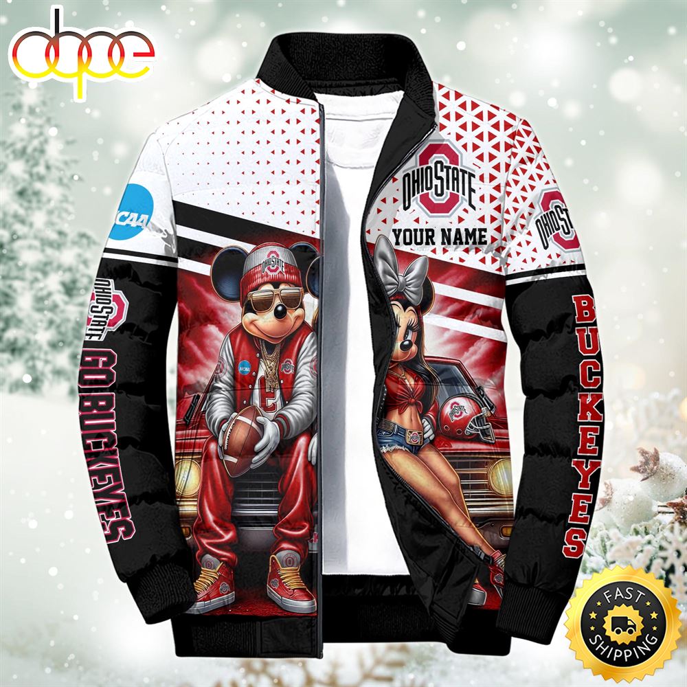 NCAA Mickey And Minnie Mouse Ohio State Buckeyes Puffer Jacket Custom