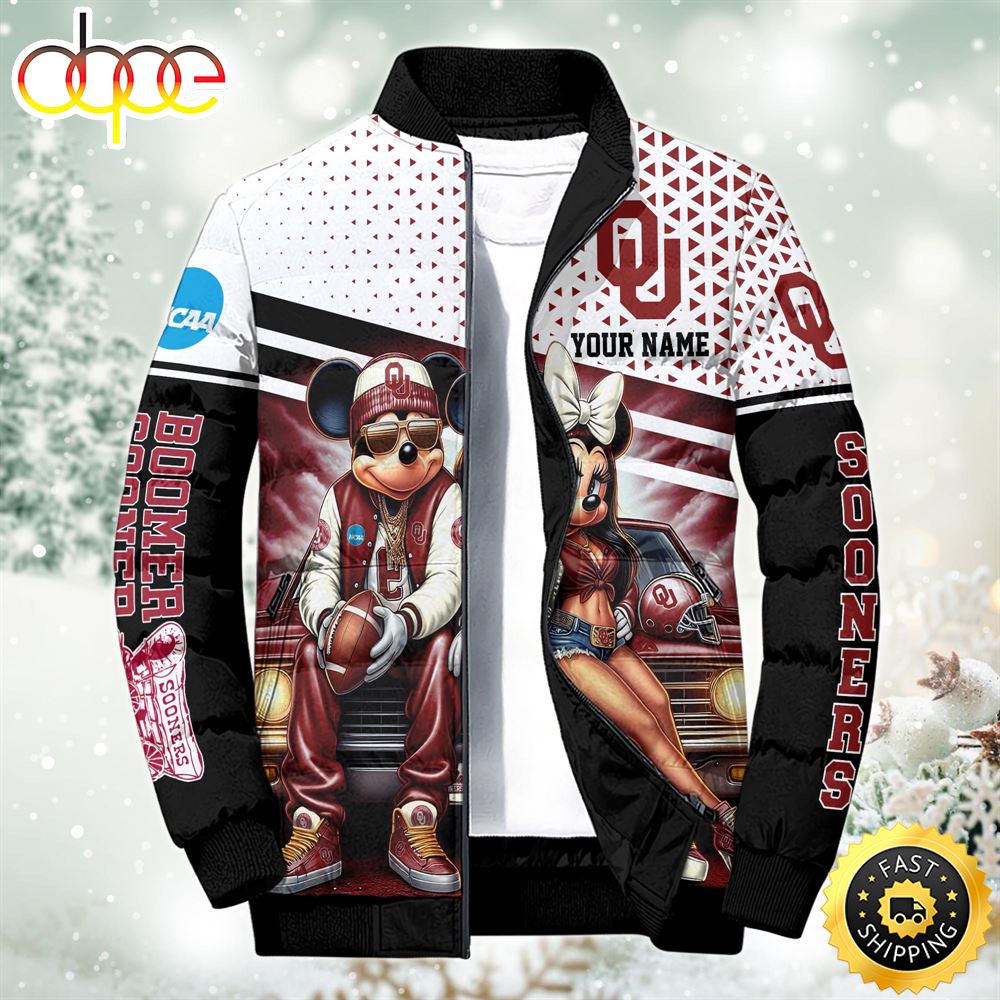 NCAA Mickey And Minnie Mouse Oklahoma Sooners Puffer Jacket Custom