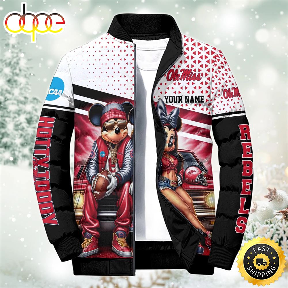 NCAA Mickey And Minnie Mouse Ole Miss Rebels Puffer Jacket Custom