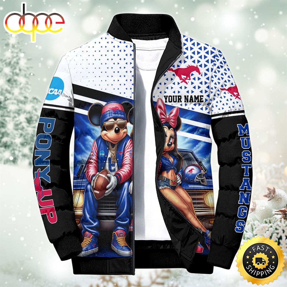 NCAA Mickey And Minnie Mouse SMU Mustangs Puffer Jacket Custom