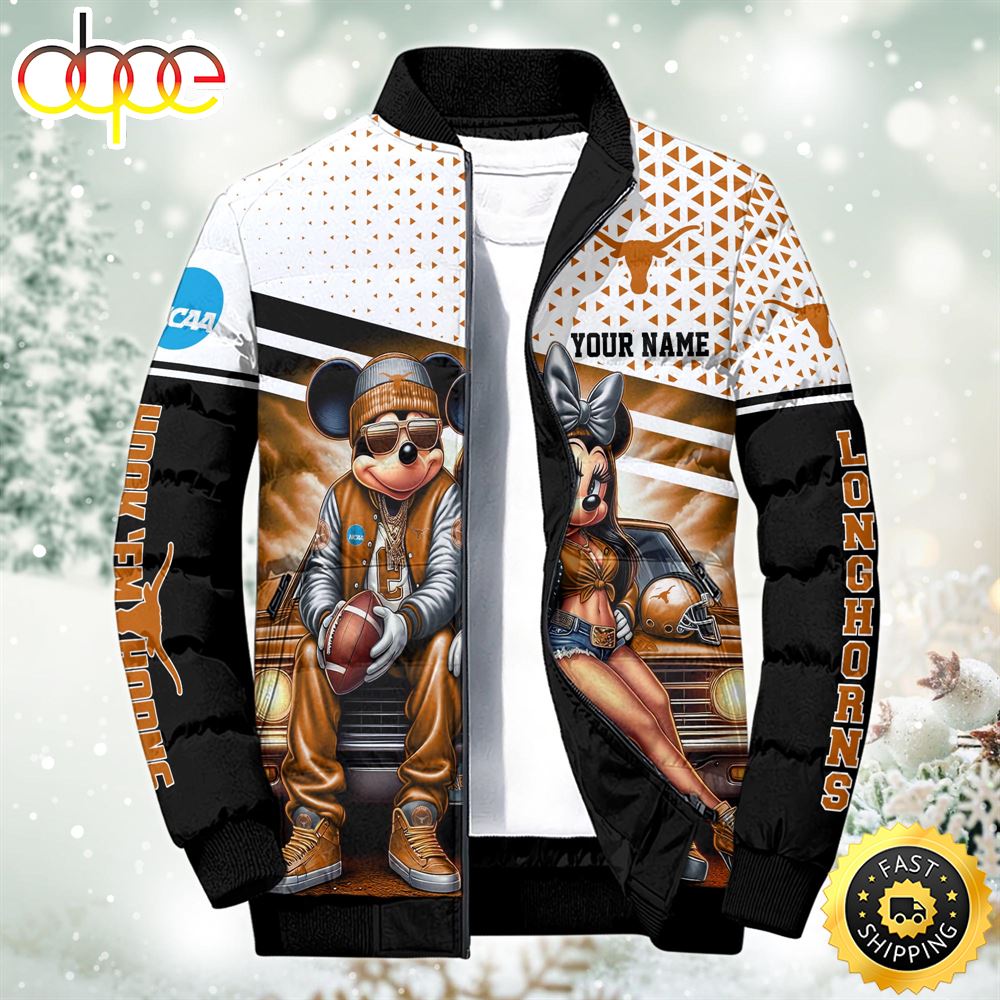 NCAA Mickey And Minnie Mouse Texas Longhorns Puffer Jacket Custom