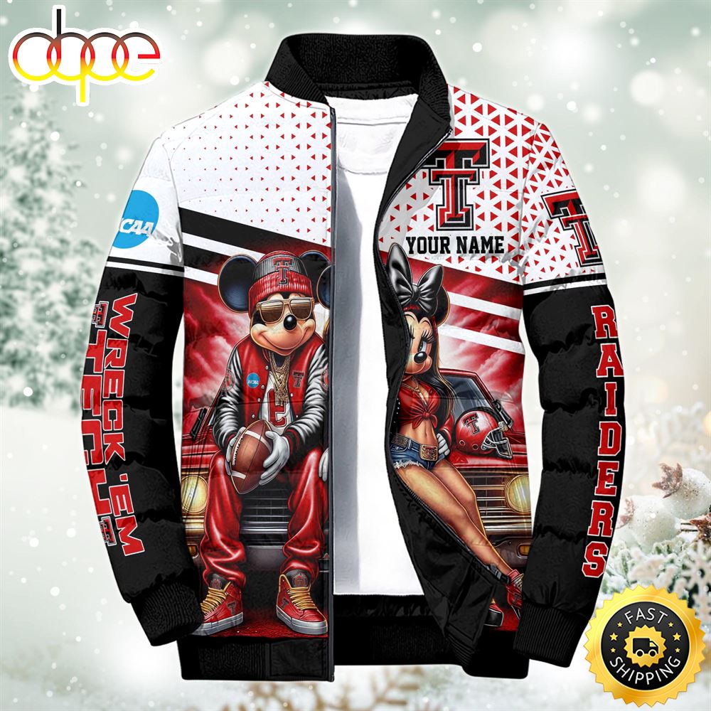 NCAA Mickey And Minnie Mouse Texas Tech Red Raiders Puffer Jacket Custom