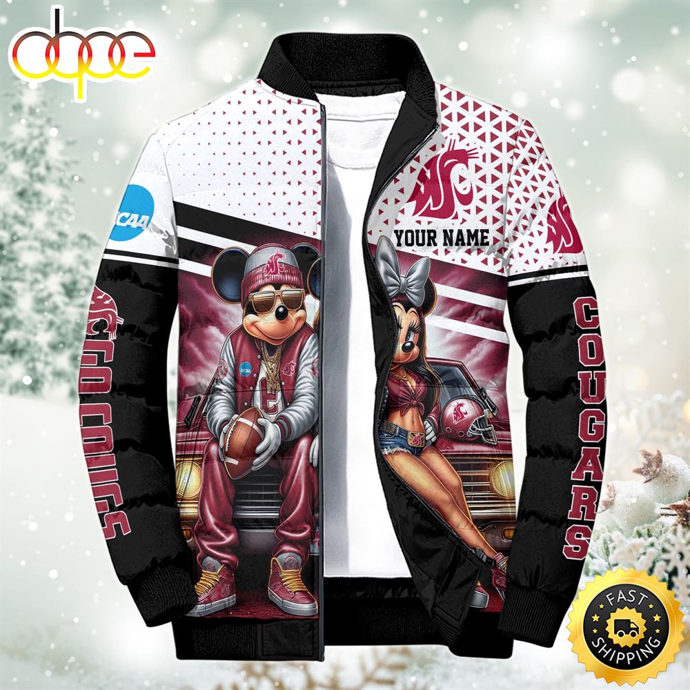 NCAA Mickey And Minnie Mouse Washington State Cougars Puffer Jacket Custom