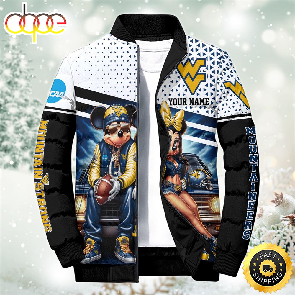NCAA Mickey And Minnie Mouse West Virginia Mountaineers Puffer Jacket Custom
