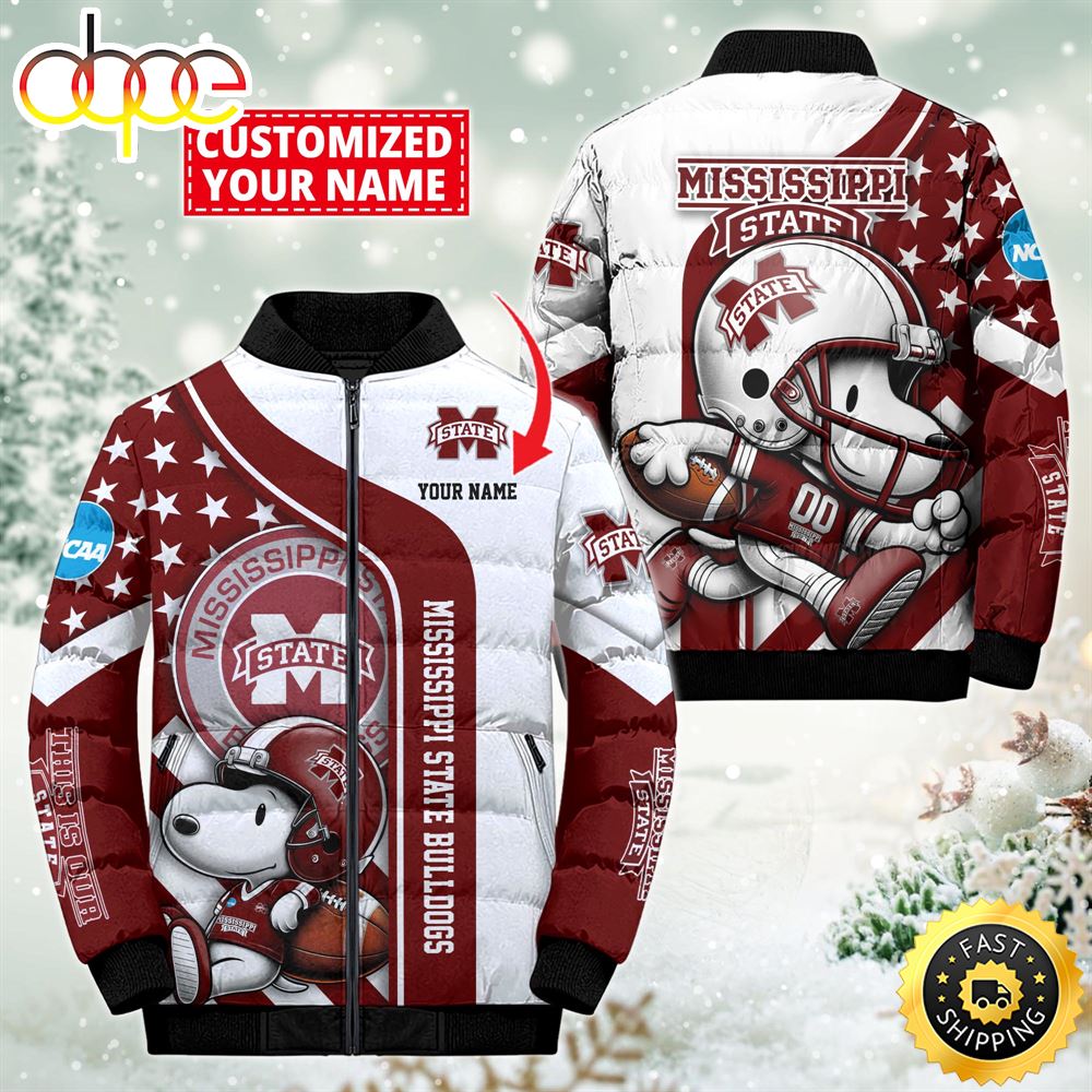 NCAA Mississippi State Bulldogs Snoopy Puffer Jacket Custom