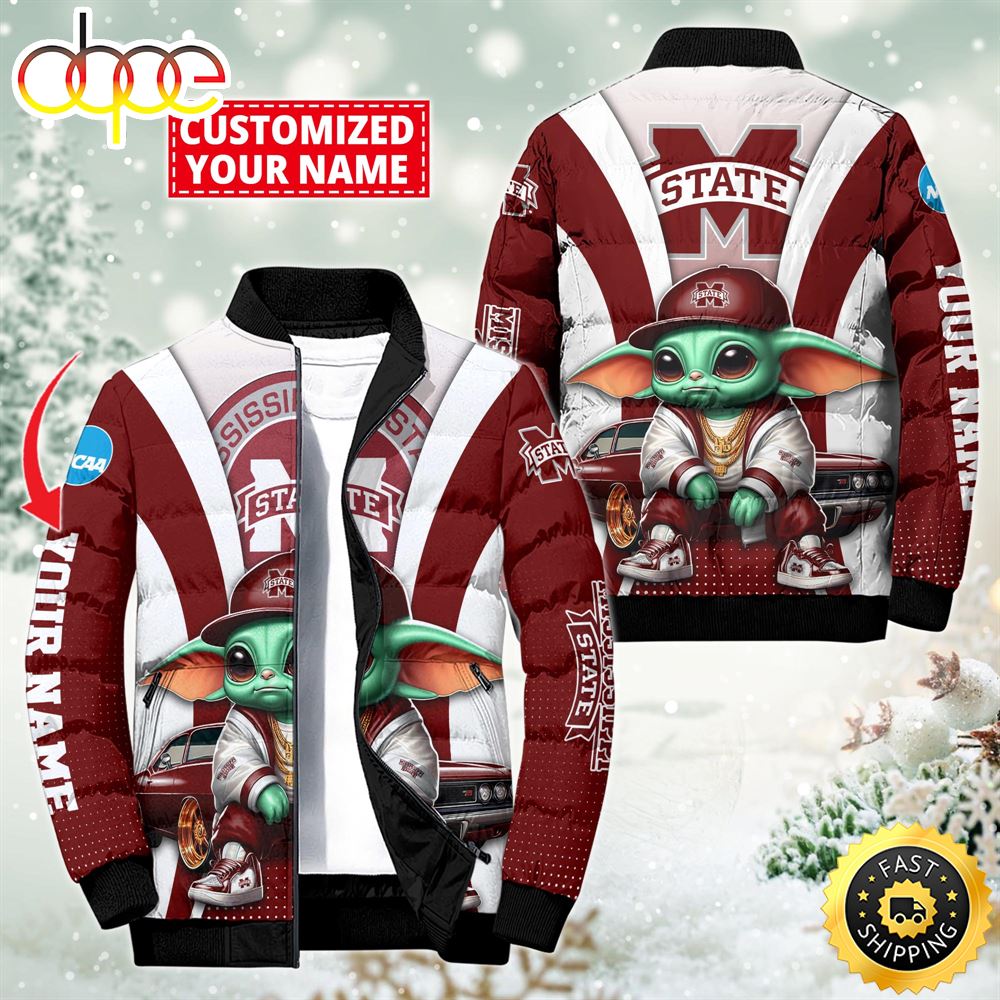 NCAA Mississippi State Bulldogs Sport Baby Yoda Puffer Jacket For Fans