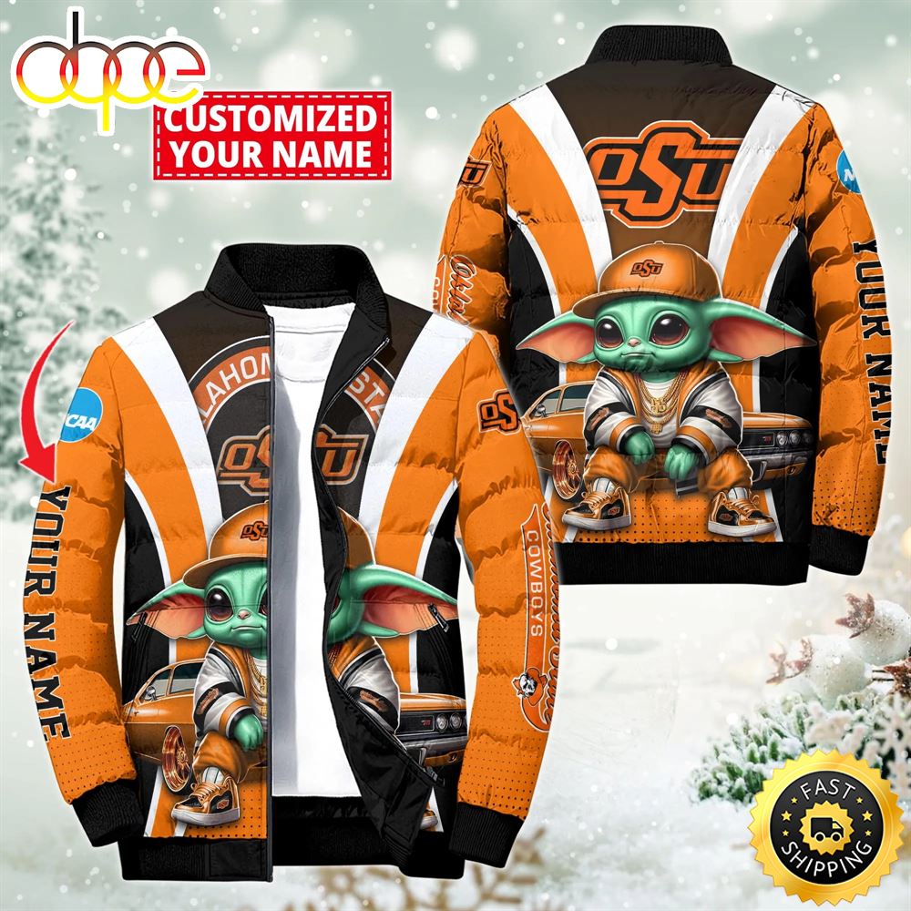 NCAA Oklahoma State Cowboys Sport Baby Yoda Puffer Jacket For Fans