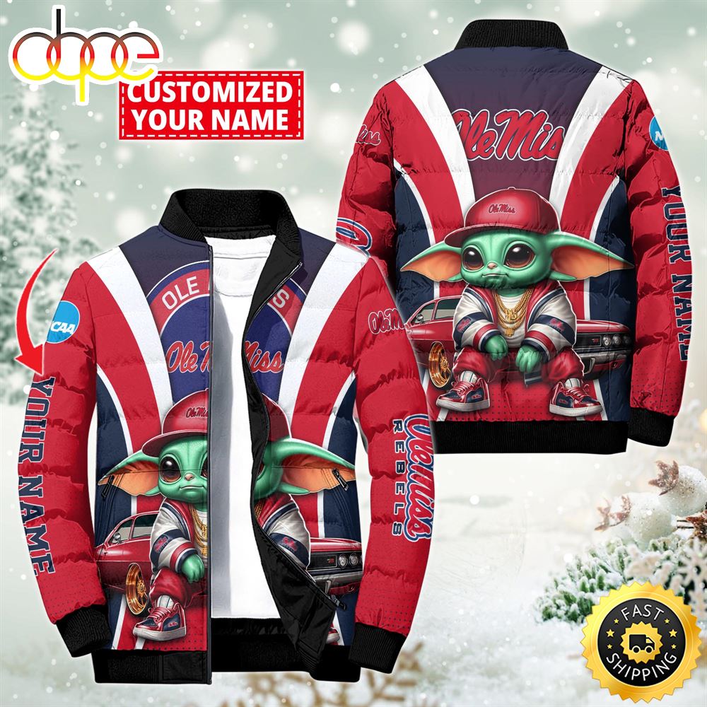 NCAA Ole Miss Rebels Sport Baby Yoda Puffer Jacket For Fans