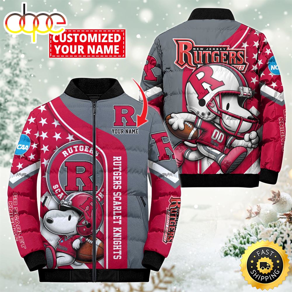 NCAA Rutgers Scarlet Knights Snoopy Puffer Jacket Custom