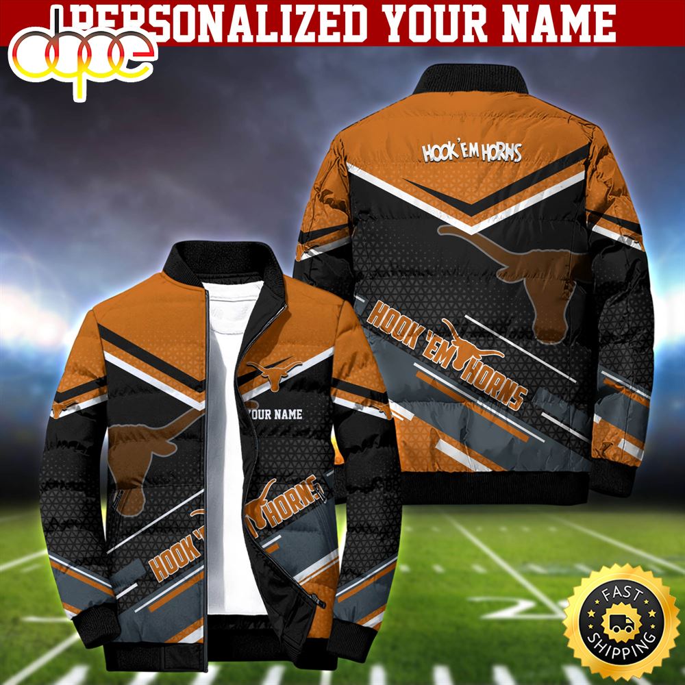 NCAA Texas Longhorns Puffer Jacket Personalized Your Name