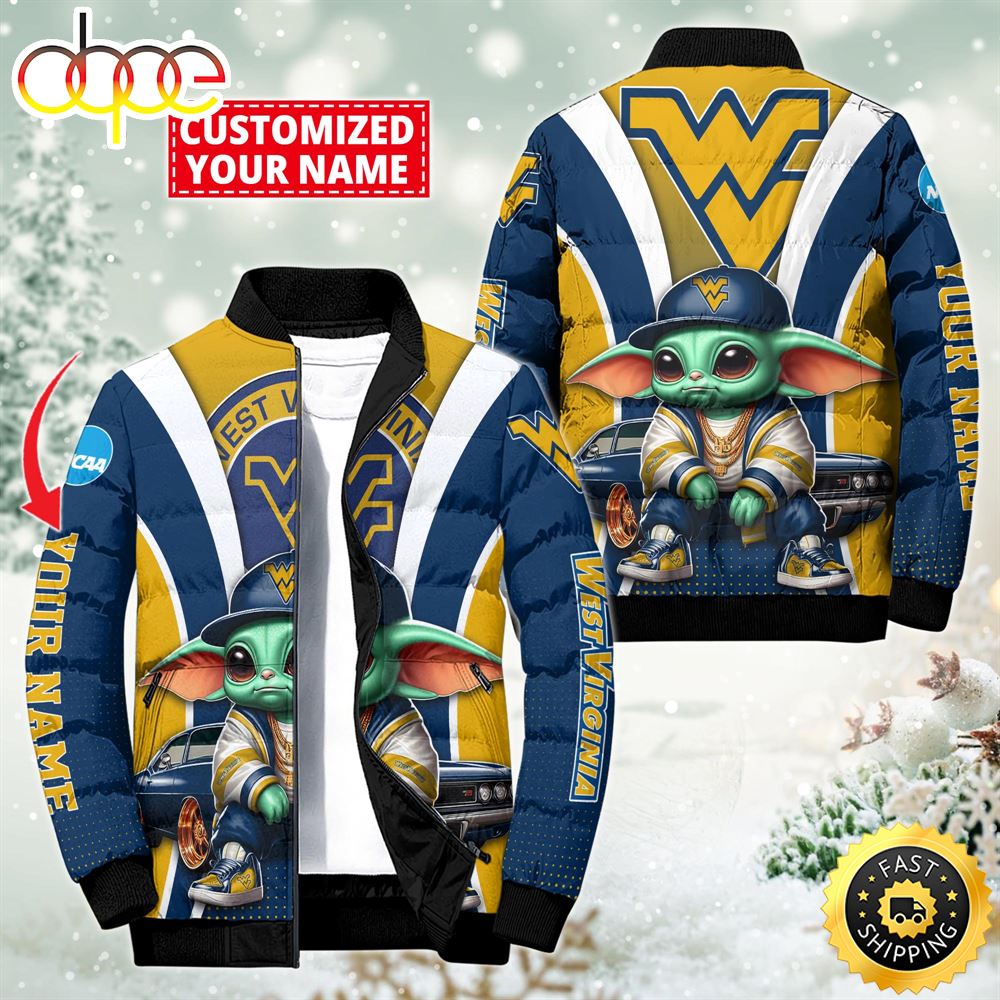 NCAA West Virginia Mountaineers Sport Baby Yoda Puffer Jacket For Fans