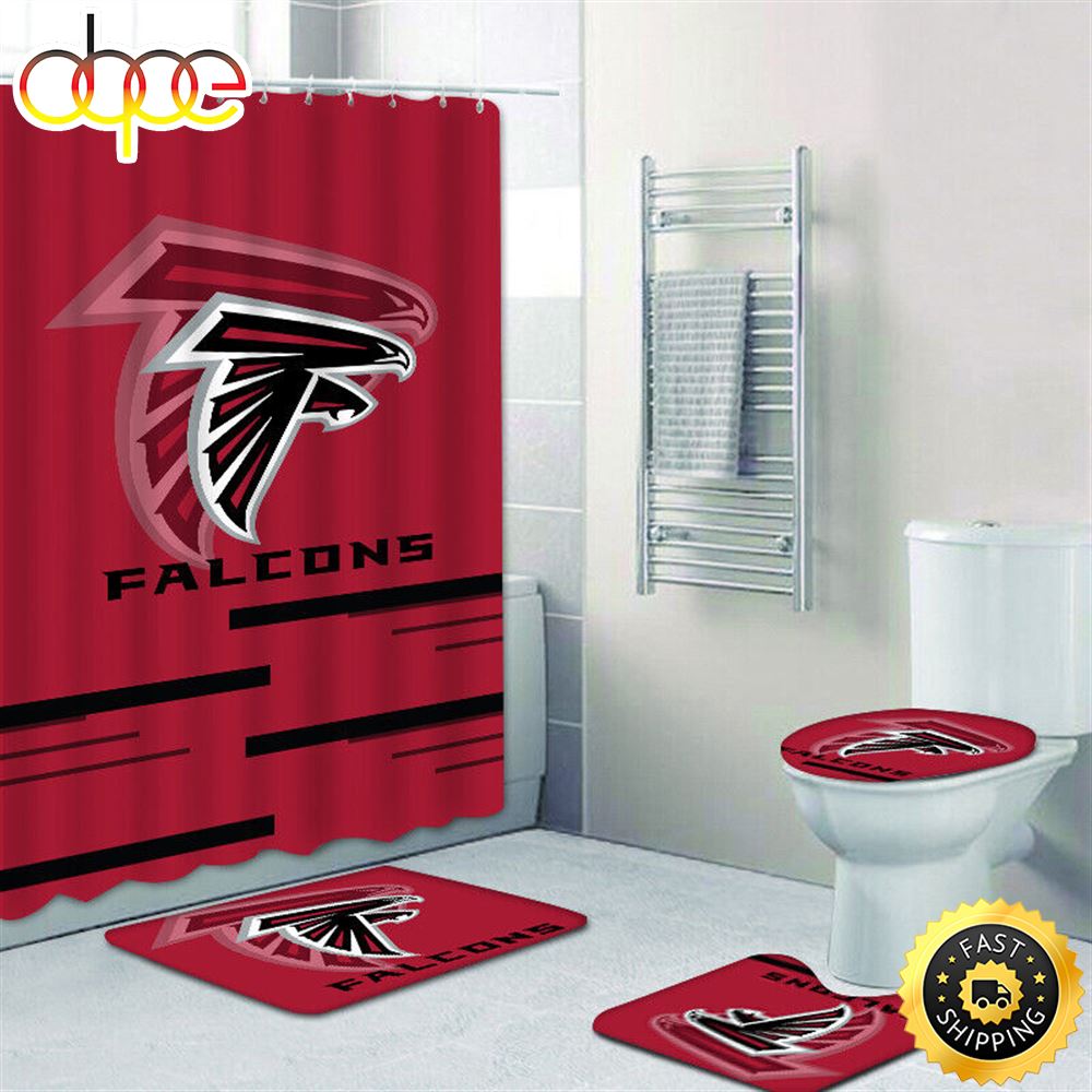 NFL Atlanta Falcons Bath Rugs Set 4pcs Shower Curtain Non Slip Toilet Lid Cover Gift