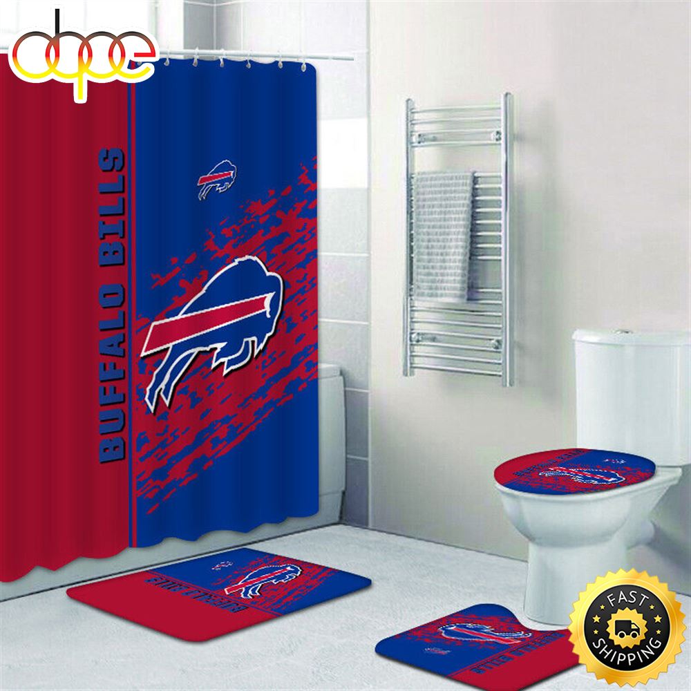 NFL Buffalo Bills Shower Curtain Non Slip Bath Mat Toilet Lid Cover Rug Bathroom Sets