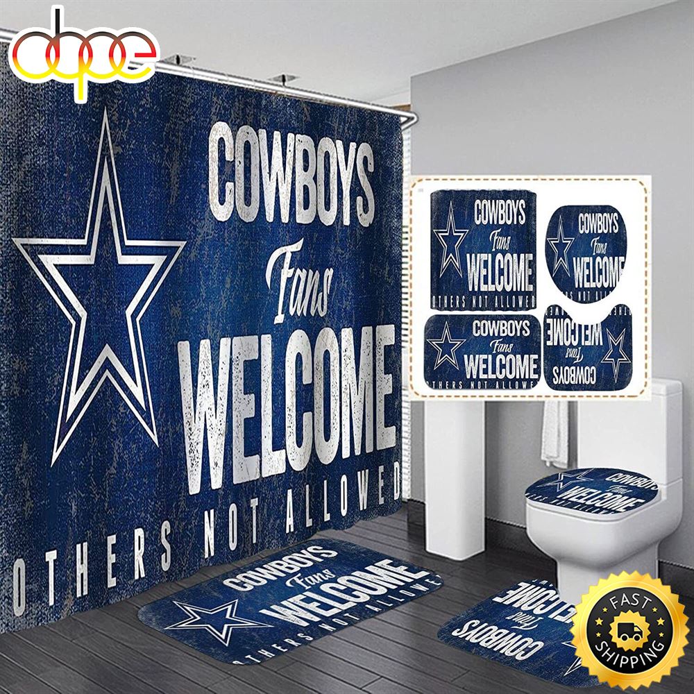 NFL Dallas Cowboys Bathroom Set Shower Curtains Non Slip Rugs Toilet Lid Cover Mats For Fan