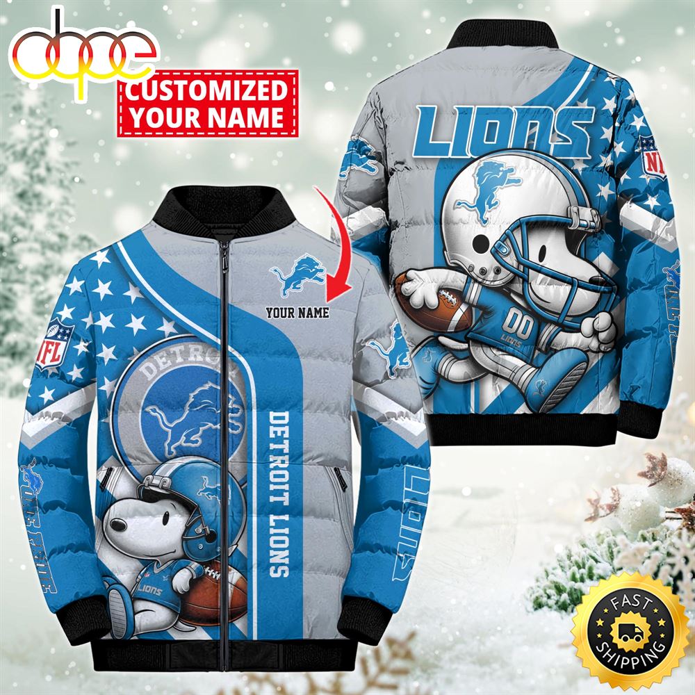 NFL Detroit Lions Snoopy Puffer Jacket Custom