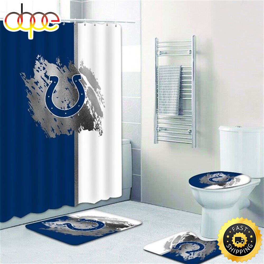 NFL Indianapolis Colts 4pcs Bathroom Rugs Set Shower Curtain Toilet Lid Cover Decor 3d