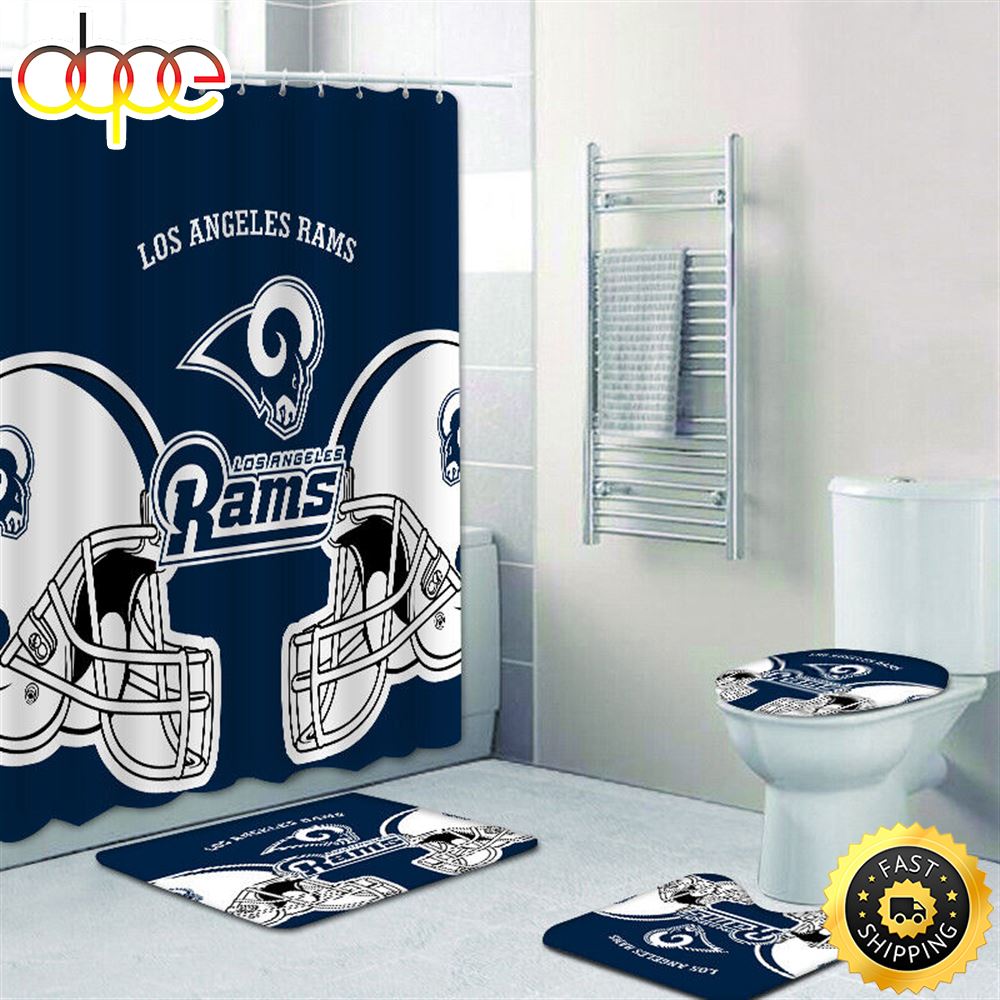 NFL Los Angeles Rams Shower Curtain Non Slip Bath Mat Rug Toilet Lid Cover 4pcs Set