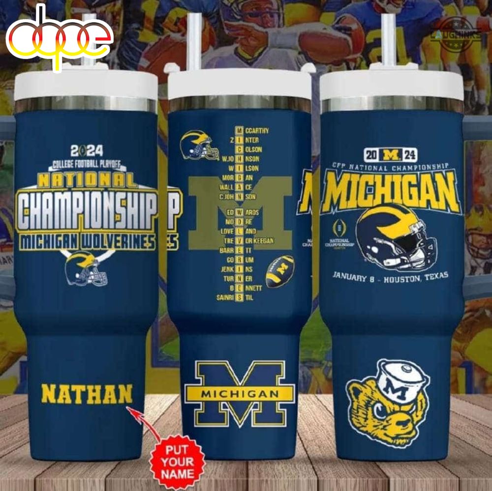 NFL Michigan National Championship Football Tumbler Personalized Michigan Wolverines National Champions 2024 40Oz Stainless Steel Stanley Cup NEW 1