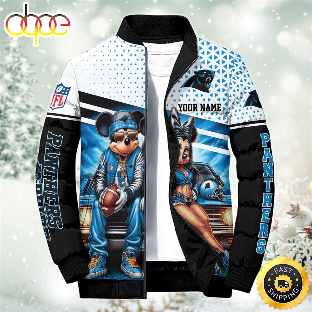 NFL Mickey And Minnie Carolina Panthers Puffer Jacket Custom