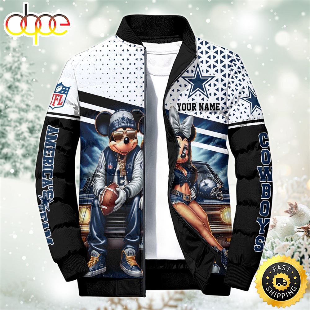 NFL Mickey And Minnie Dallas Cowboys Puffer Jacket Custom
