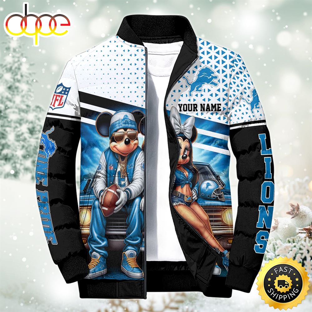 NFL Mickey And Minnie Detroit Lions Puffer Jacket Custom