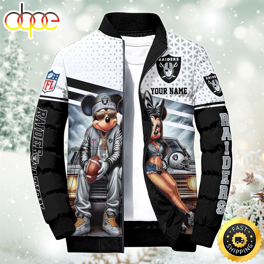 NFL Mickey And Minnie Las Vegas Raiders Puffer Jacket Custom