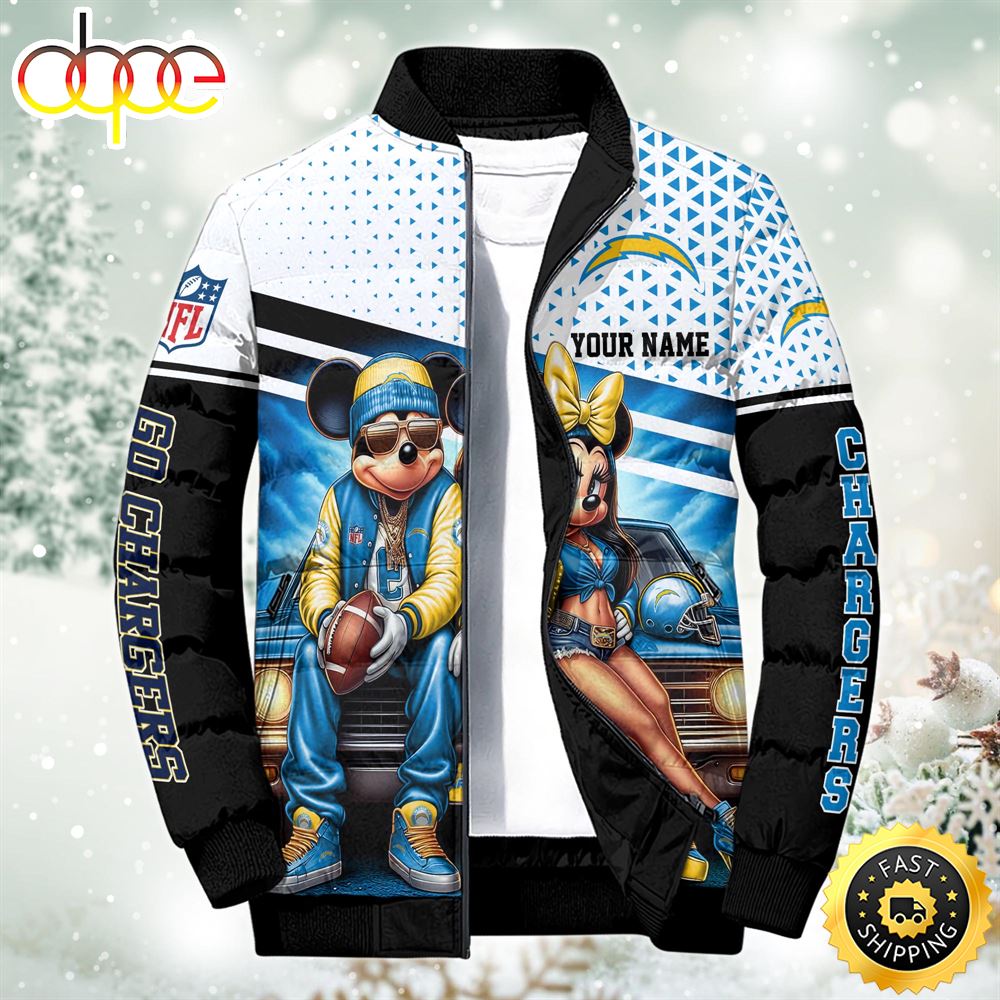 NFL Mickey And Minnie Los Angeles Chargers Puffer Jacket Custom