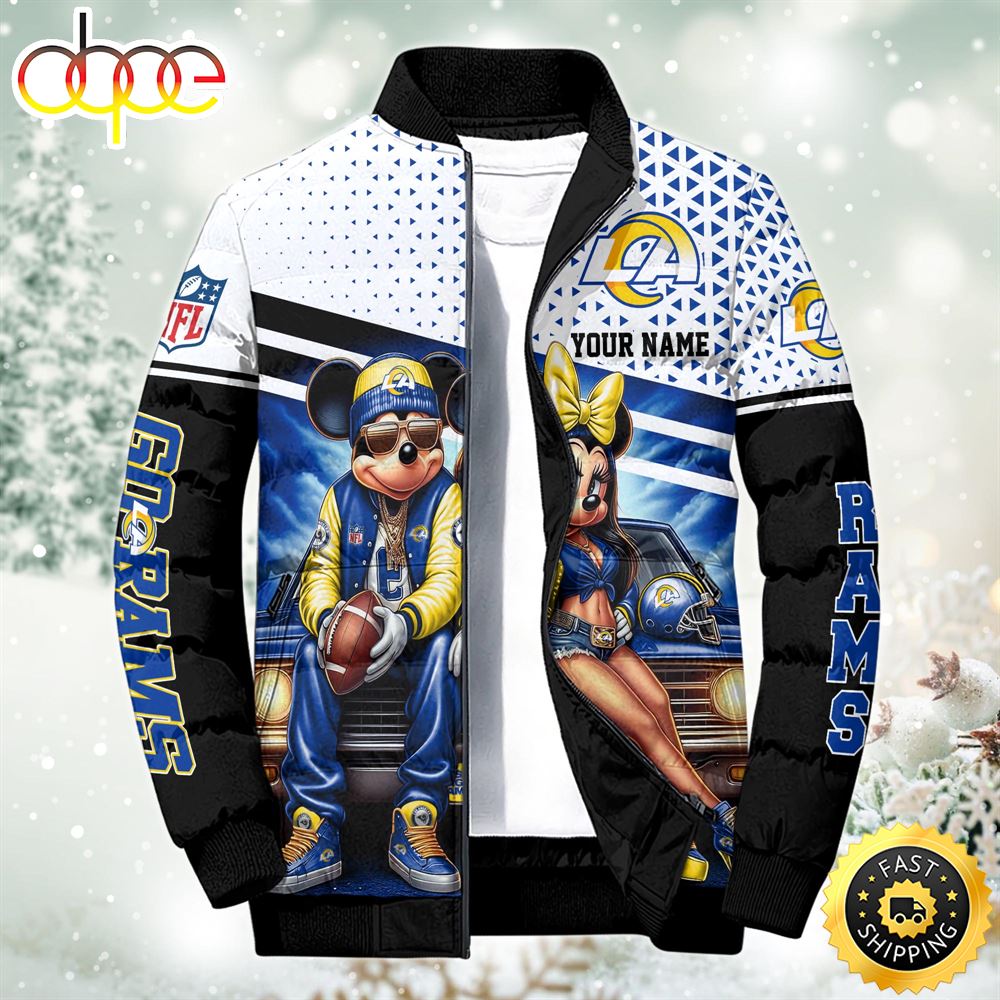 NFL Mickey And Minnie Los Angeles Rams Puffer Jacket Custom