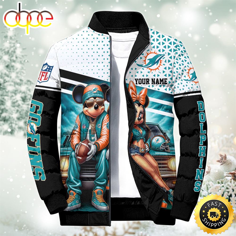 NFL Mickey And Minnie Miami Dolphins Puffer Jacket Custom