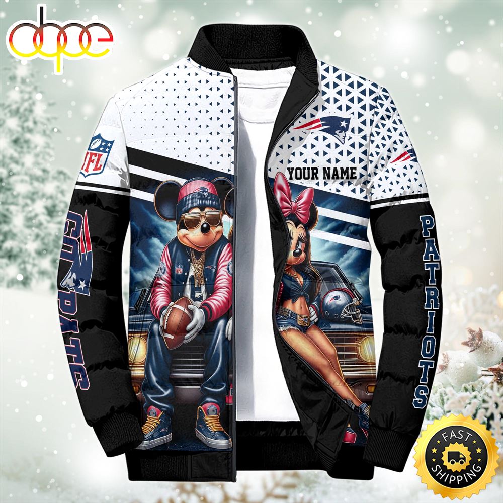 NFL Mickey And Minnie New England Patriots Puffer Jacket Custom