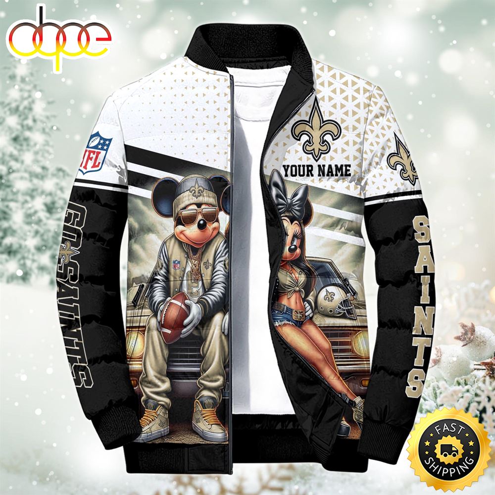 NFL Mickey And Minnie New Orleans Saints Puffer Jacket Custom