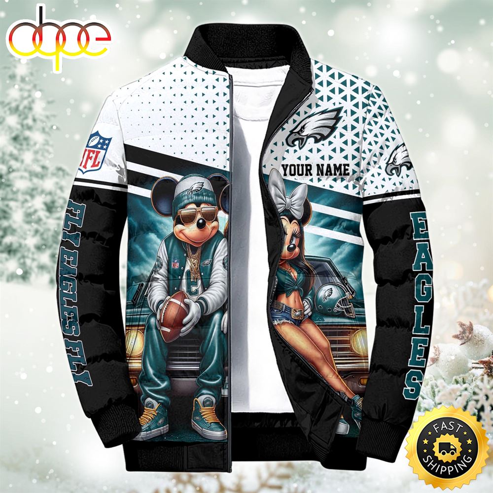 NFL Mickey And Minnie Philadelphia Eagles Puffer Jacket Custom