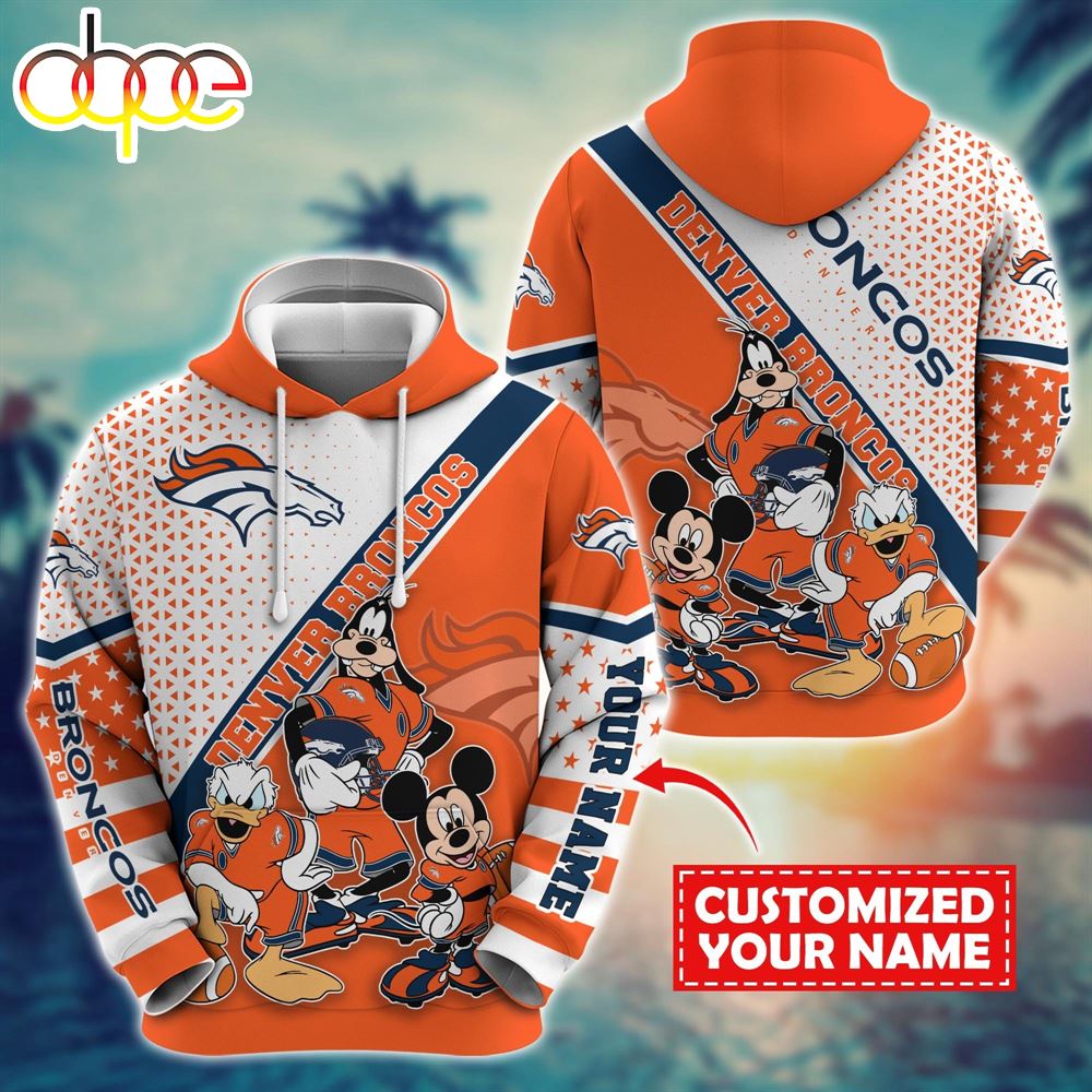 NFL Mickey Mouse Denver Broncos Character Cartoon Movie Custom Name Hoodie New Arrivals