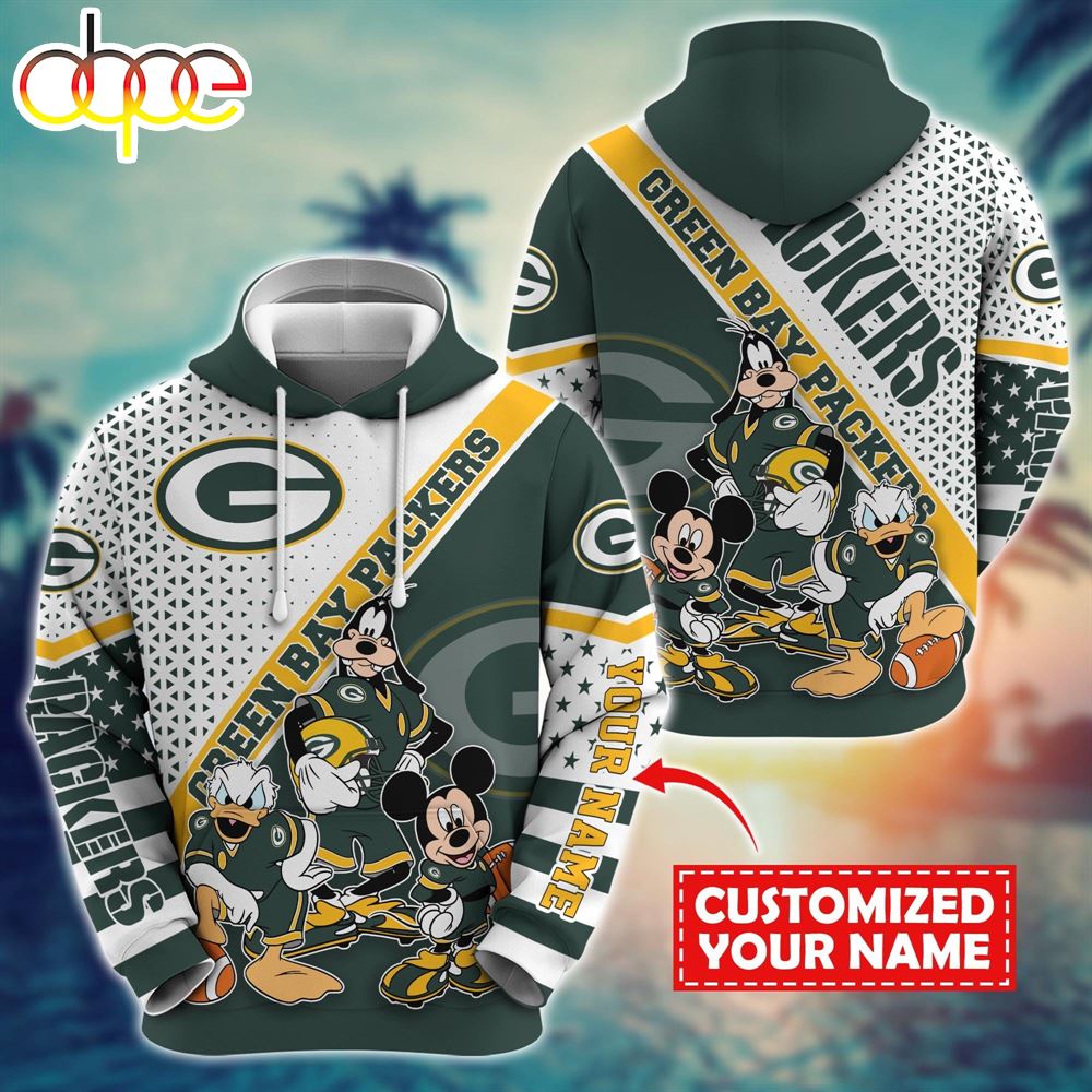 NFL Mickey Mouse Green Bay Packers Character Cartoon Movie Custom Name Hoodie New Arrivals