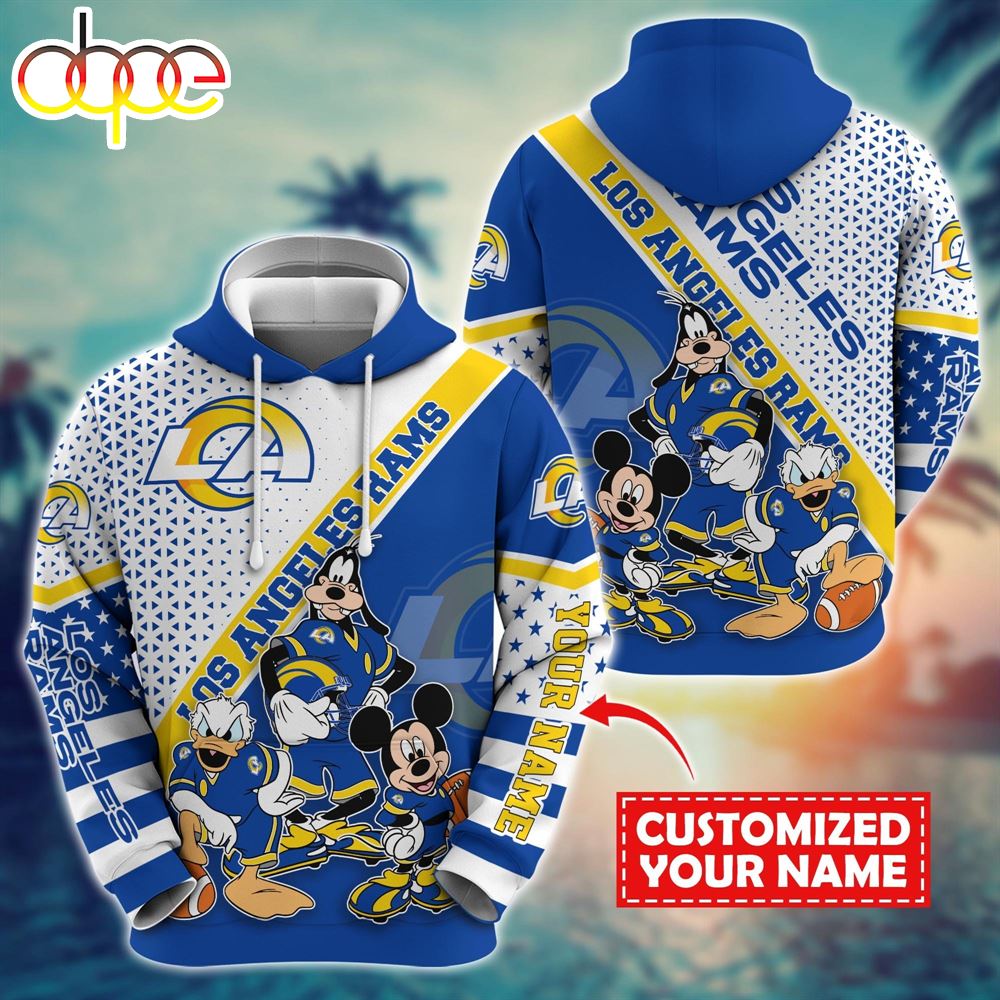NFL Mickey Mouse Los Angeles Rams Character Cartoon Movie Custom Name Hoodie New Arrivals