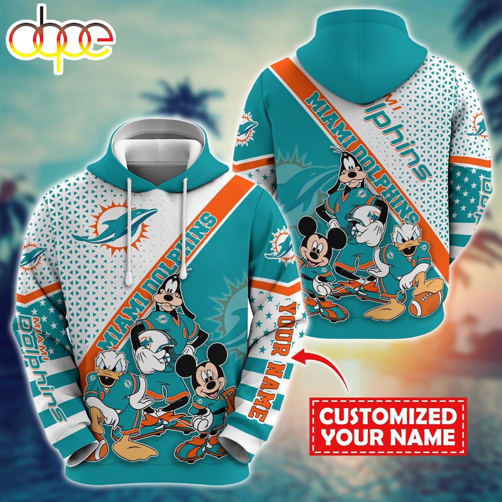 NFL Mickey Mouse Miami Dolphins Character Cartoon Movie Custom Name Hoodie New Arrivals