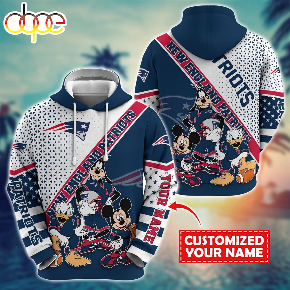 NFL Mickey Mouse New England Patriots Character Cartoon Movie Custom Name Hoodie New Arrivals