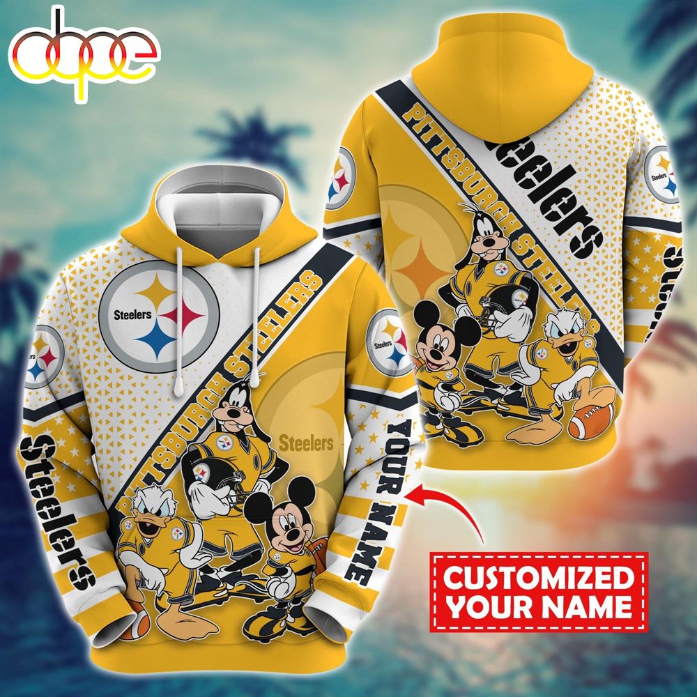 NFL Mickey Mouse Pittsburgh Steelers Character Cartoon Movie Custom Name Hoodie New Arrivals