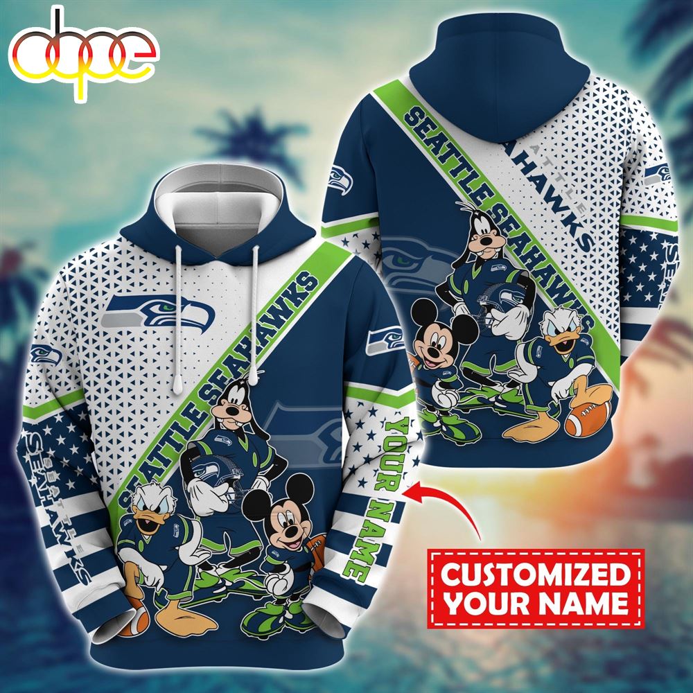 NFL Mickey Mouse Seattle Seahawks Character Cartoon Movie Custom Name Hoodie New Arrivals