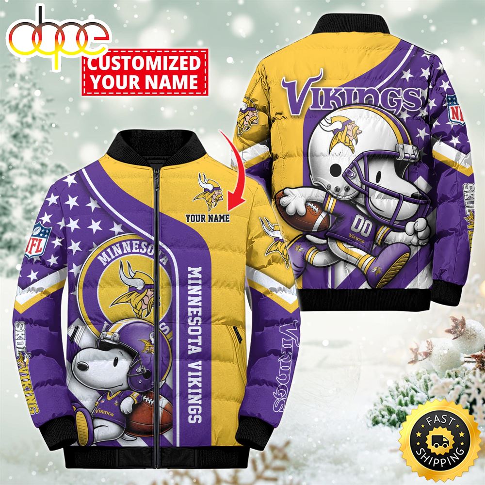 NFL Minnesota Vikings Snoopy Puffer Jacket Custom